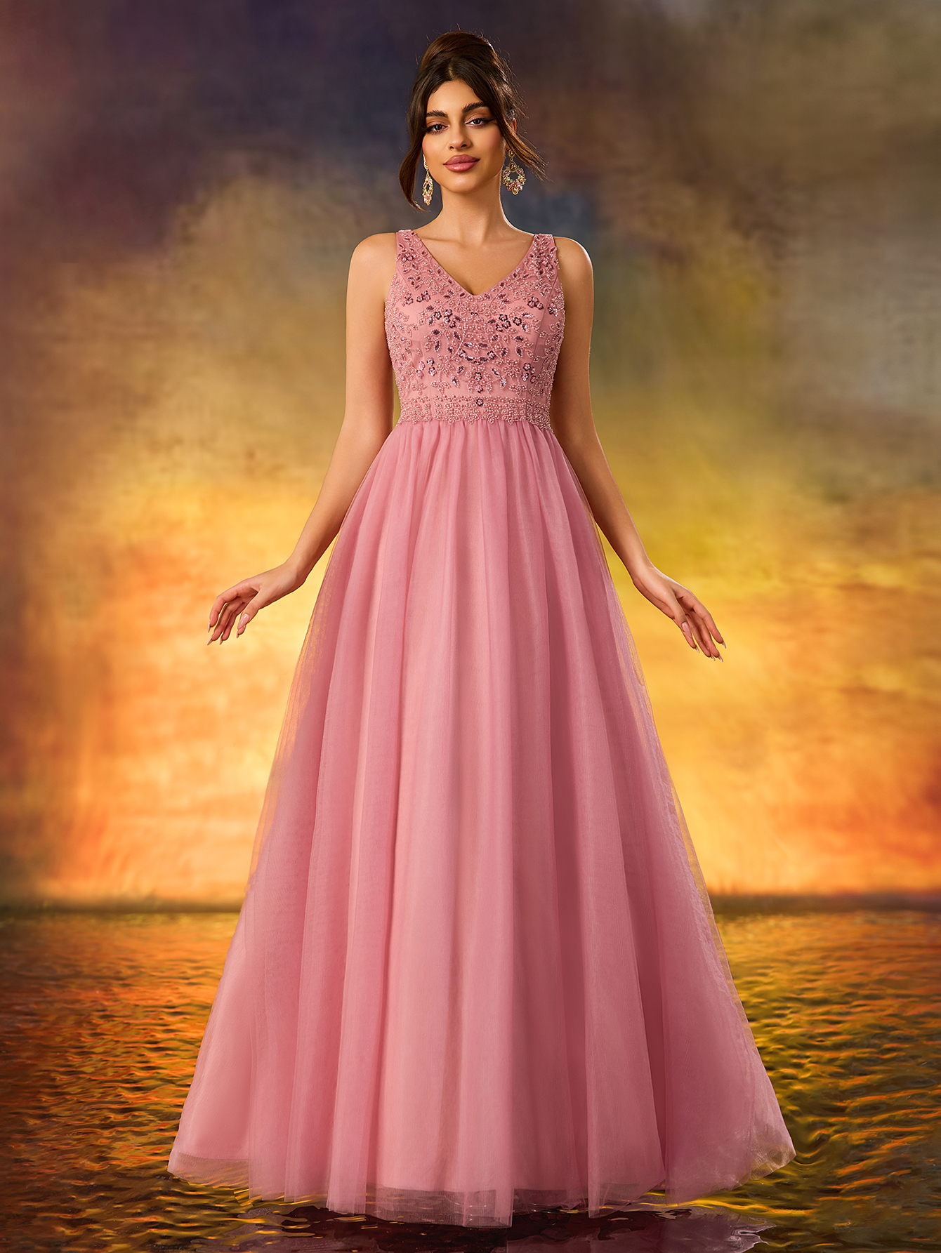 Modecrush Sequin Glitter Dress V-Neck Backless Dress For Wedding Guests,Party,Formal Dinner,Prom