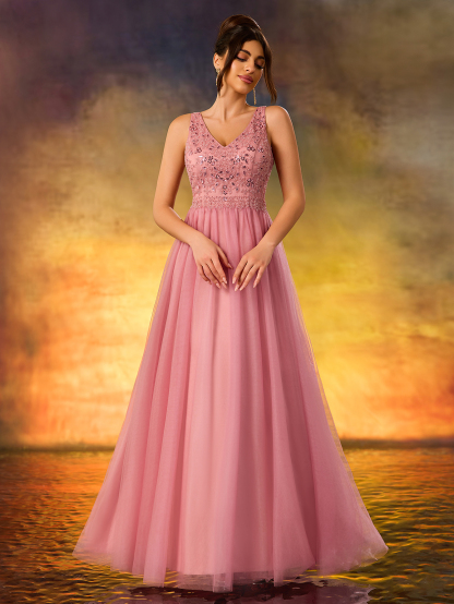 Modecrush Sequin Glitter Dress V-Neck Backless Dress For Wedding Guests,Party,Formal Dinner,Prom