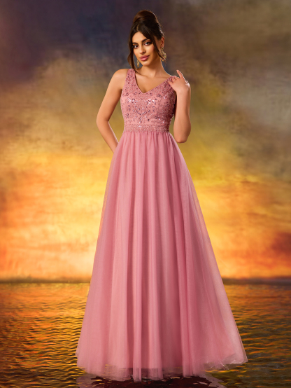 Modecrush Sequin Glitter Dress V-Neck Backless Dress For Wedding Guests,Party,Formal Dinner,Prom