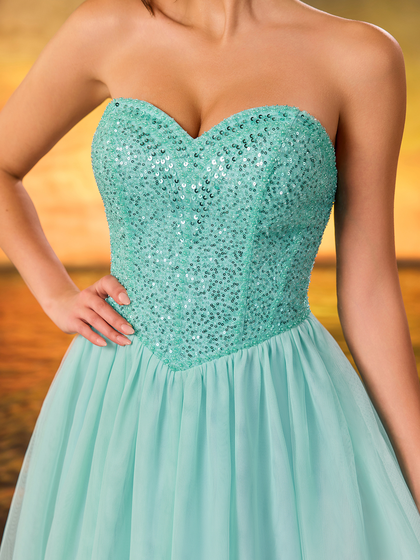 Modecrush Strapless a Line Blue Sequins Long Prom Formal Party Gown Dress De Noche Wedding Guest Dress, For Graduation, Dinner