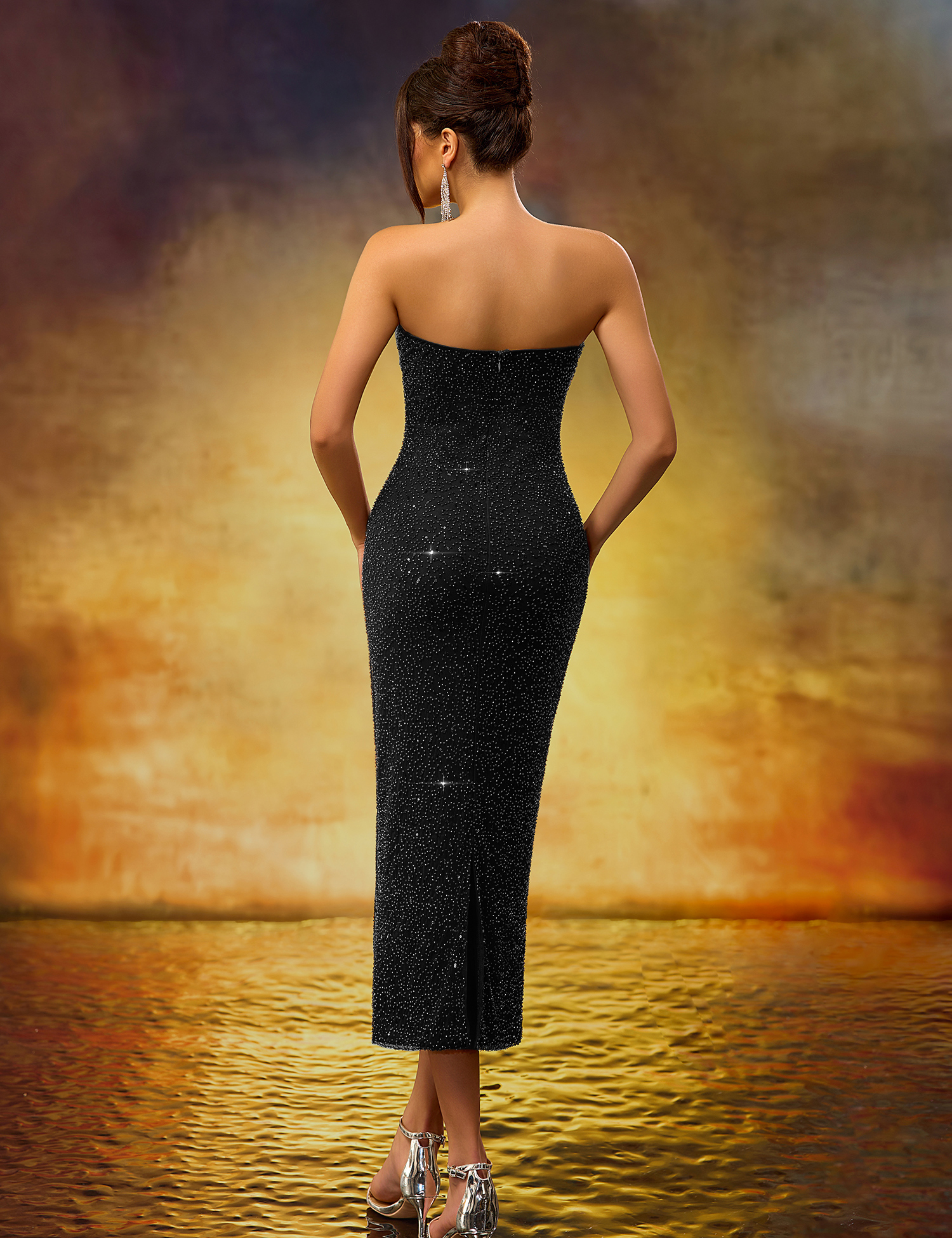 Elegant Heavy-Duty Strapless Black Stretch Mid-Length Dress