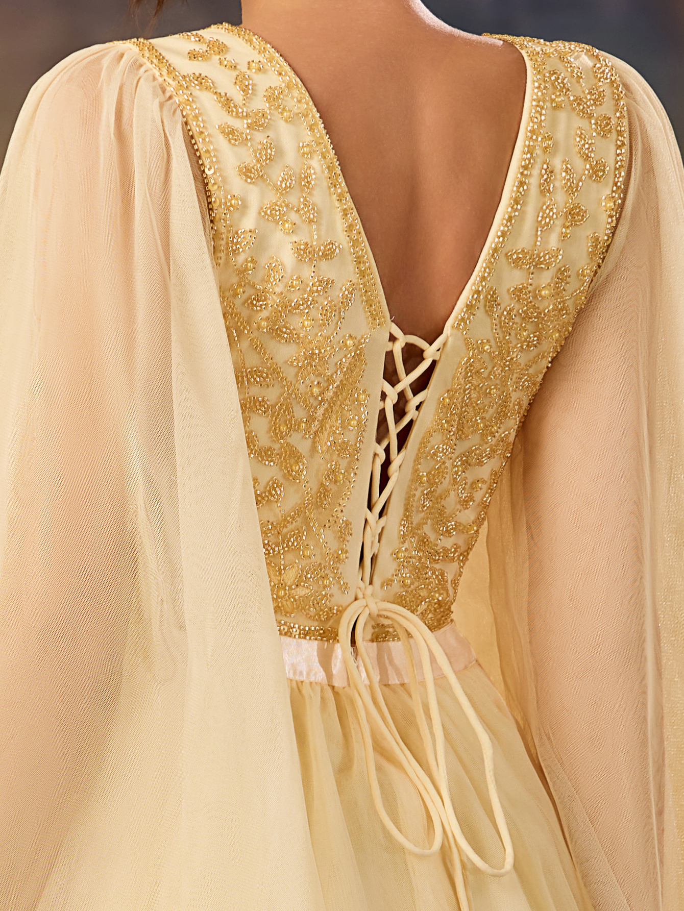 Modecrush Women's Beaded A Swing Dress Elegant Tulle Flowing Evening Dress For Wedding Guest Formal Evening Birthday Party