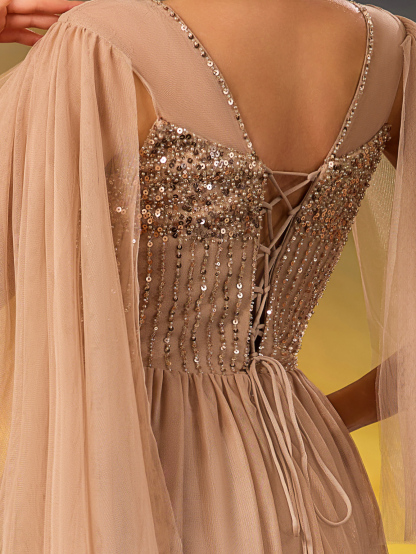 Modecrush Evening Dress Banquet Elegant Sequins Appliques Long Prom Formal Party Gown Dress De Noche Wedding Guest Dress, For Graduation, Evening