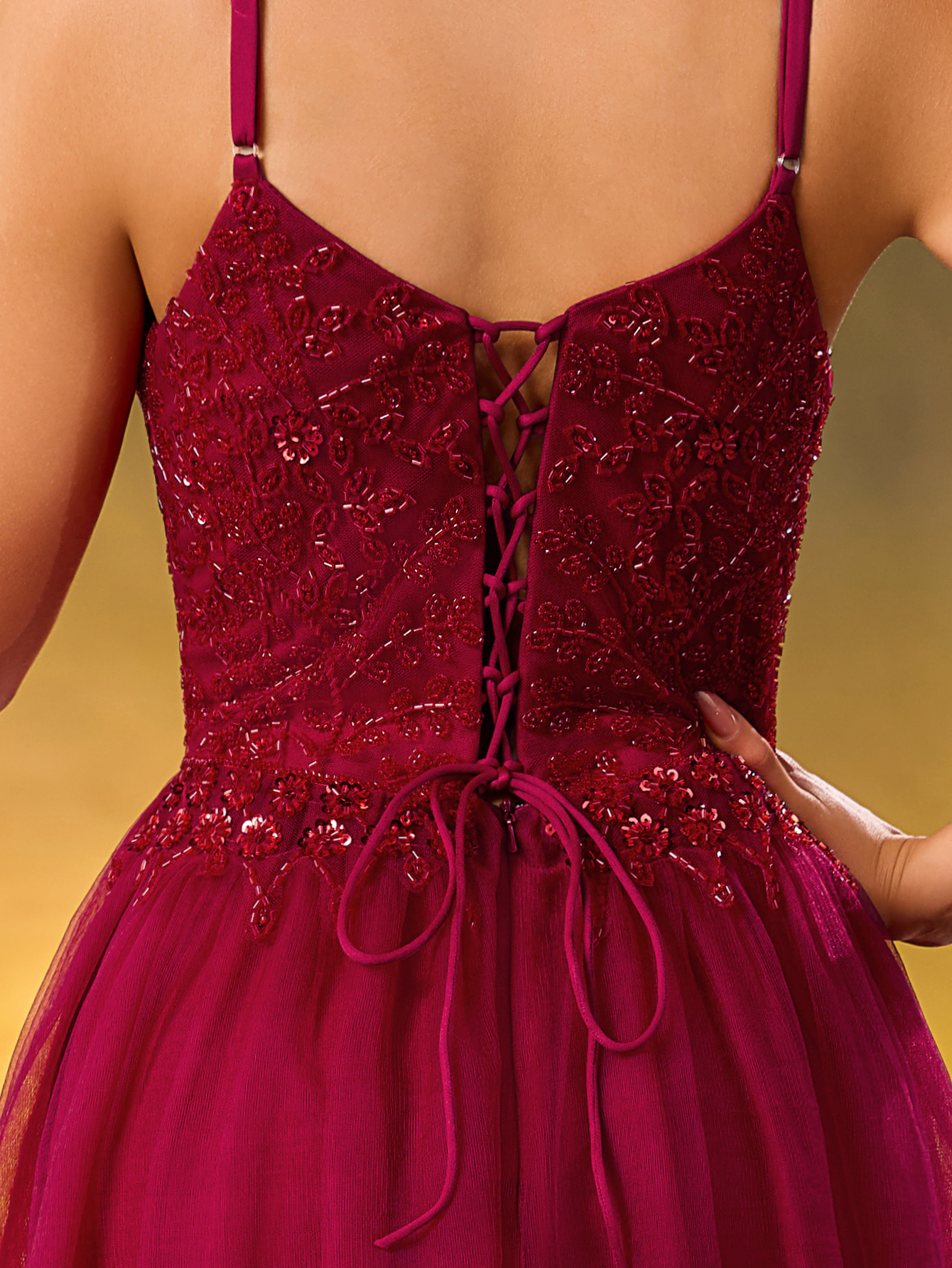 Women's Beaded V-Neck A Swing Evening Gown Elegant Tulle Party Dress For Wedding Guest,Party, Evening