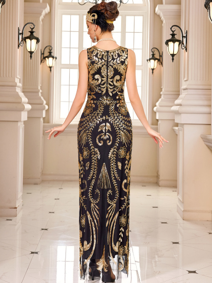 Modecrush 1920s Gatsby Party Dress - Red Beaded & Fringed Flapper Dress for Harlem Nights Vintage Evening