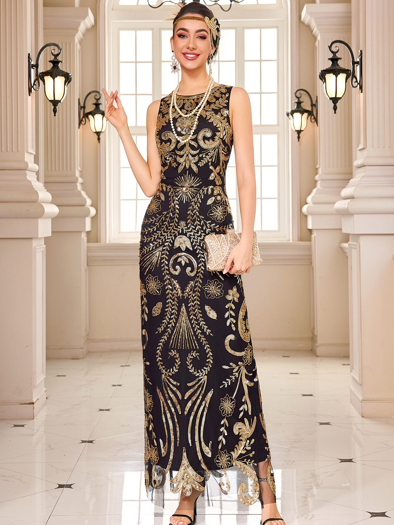 Modecrush 1920s Gatsby Party Dress - Red Beaded & Fringed Flapper Dress for Harlem Nights Vintage Evening