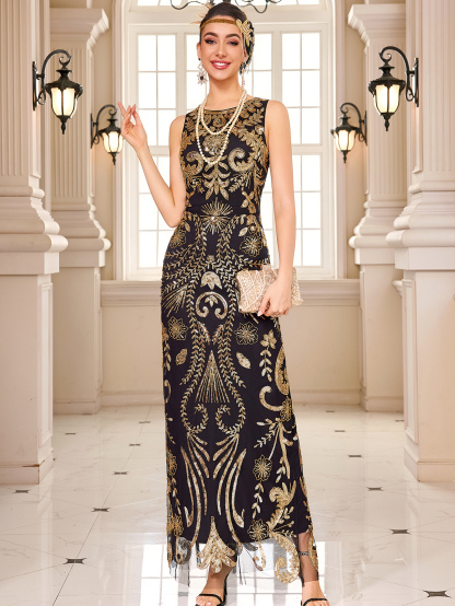 Modecrush 1920s Gatsby Party Dress - Red Beaded & Fringed Flapper Dress for Harlem Nights Vintage Evening