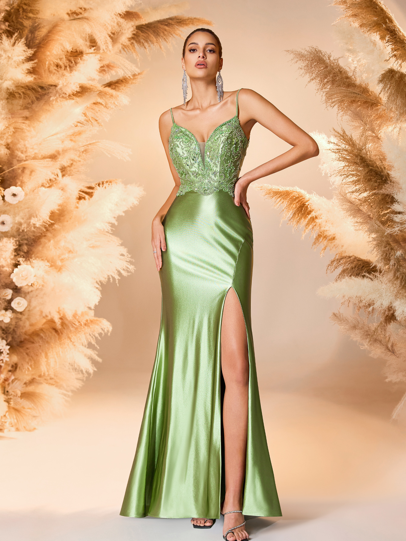 Modecrush Column Sweetheart Neck Applique Slit Thight Lace Up Prom Party Dress Elegant Prom Party Dress, Wedding Guest Dress, Formal Dress, Evening Dress,Gown,Bridal Dress, Bride