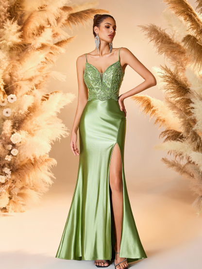 Modecrush Column Sweetheart Neck Applique Slit Thight Lace Up Prom Party Dress Elegant Prom Party Dress, Wedding Guest Dress, Formal Dress, Evening Dress,Gown,Bridal Dress, Bride