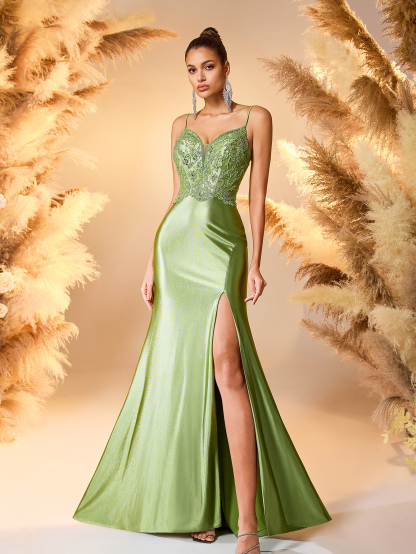 Modecrush Column Sweetheart Neck Applique Slit Thight Lace Up Prom Party Dress Elegant Prom Party Dress, Wedding Guest Dress, Formal Dress, Evening Dress,Gown,Bridal Dress, Bride