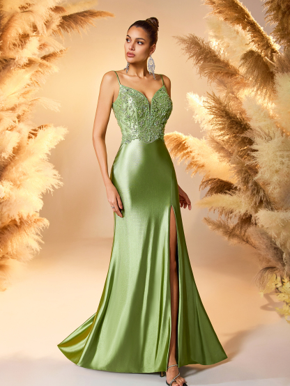 Modecrush Column Sweetheart Neck Applique Slit Thight Lace Up Prom Party Dress Elegant Prom Party Dress, Wedding Guest Dress, Formal Dress, Evening Dress,Gown,Bridal Dress, Bride