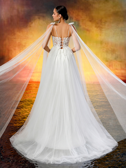 Elegant Lace Appliqué & Bowknot - Fairy Tulle A-Line Wedding Dress