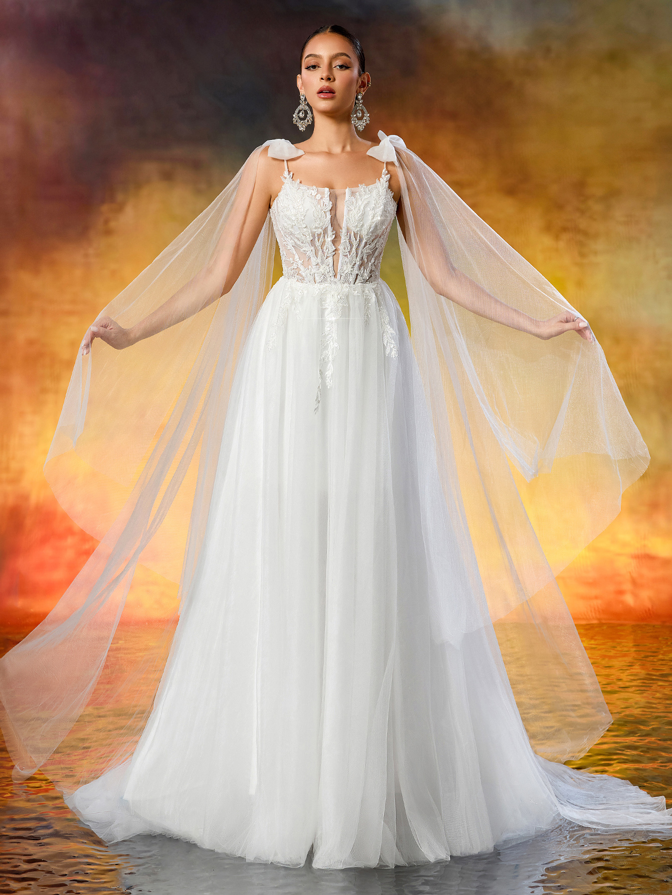 Elegant Lace Appliqué & Bowknot - Fairy Tulle A-Line Wedding Dress