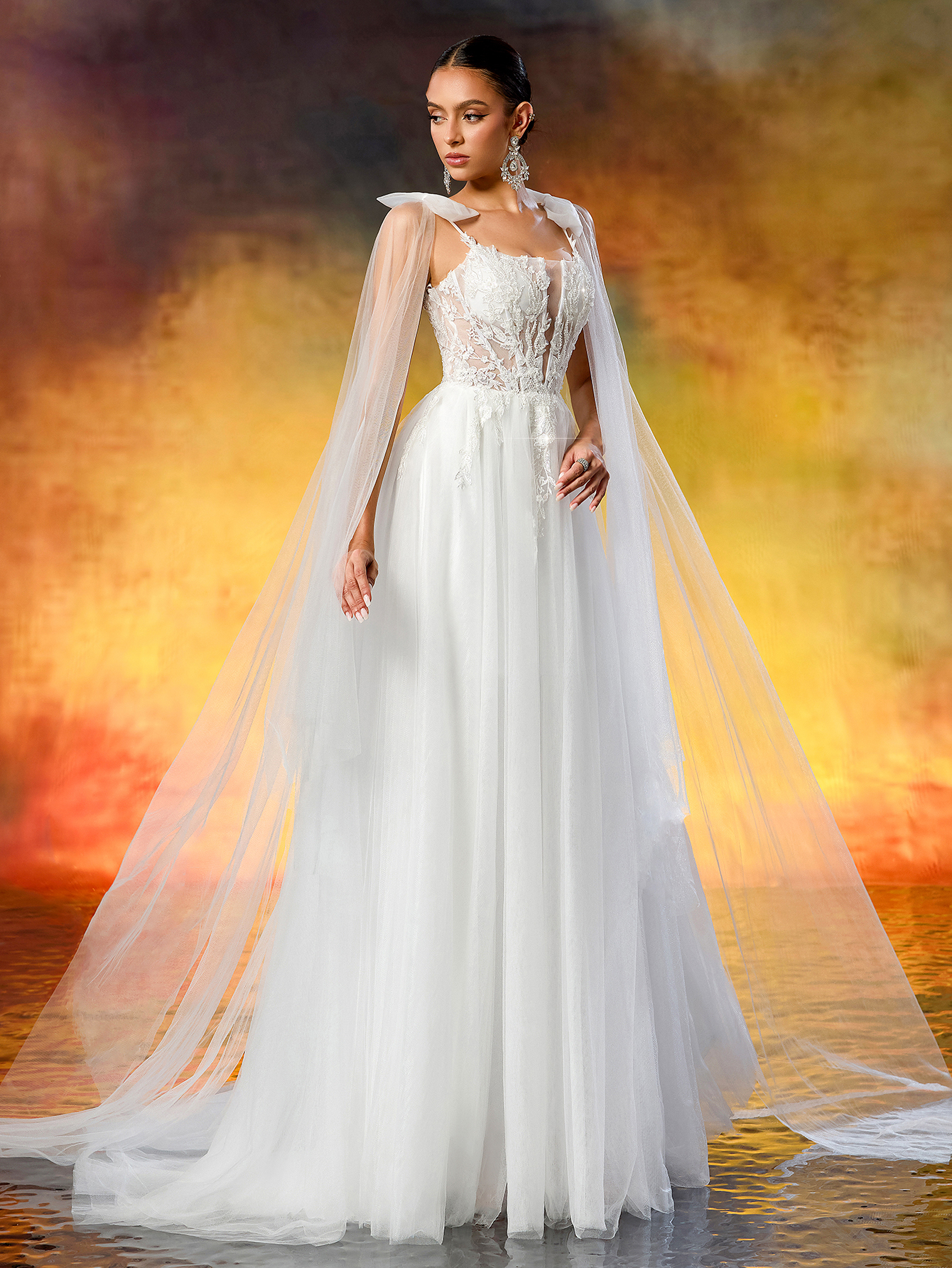 Elegant Lace Appliqué & Bowknot - Fairy Tulle A-Line Wedding Dress