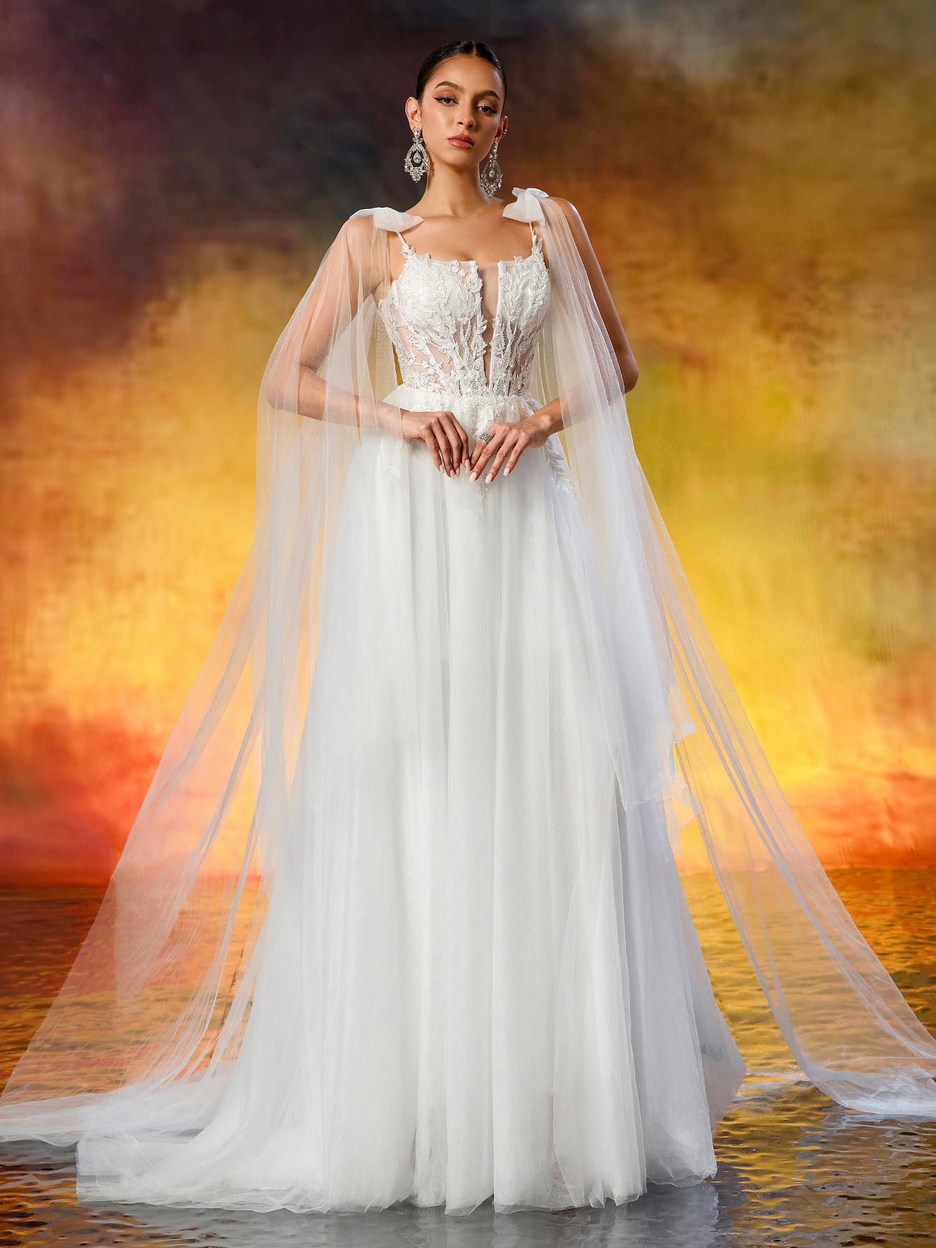 Elegant Lace Appliqué & Bowknot - Fairy Tulle A-Line Wedding Dress