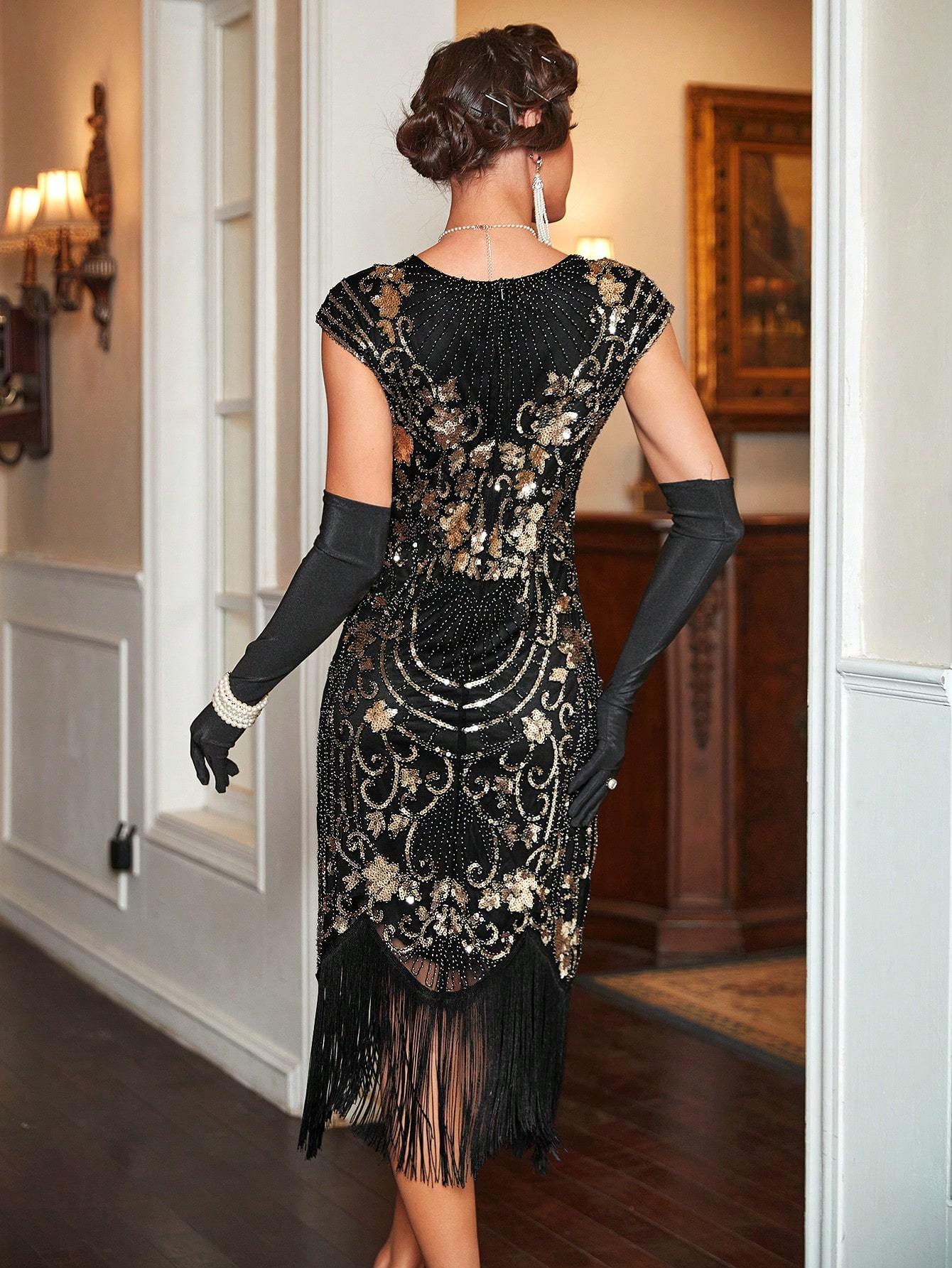 1920s Vintage Sequin Hem Fringe Dress Homecoming Party Dress