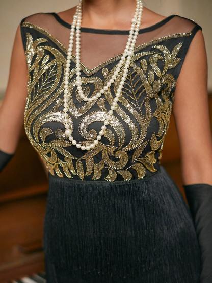 1920s Flapper Vintage Sequin Dress with Fringes Harlem nights Party Homecoming Dress