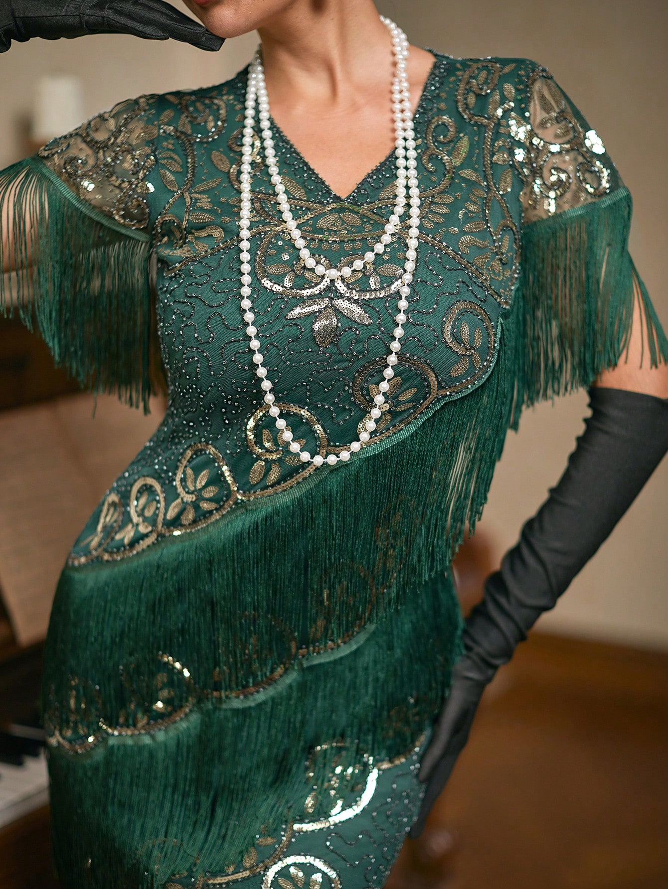 Modecrush Women's 1920s Flapper Fringe Dress, Sequin Glitter Party Ball Gown