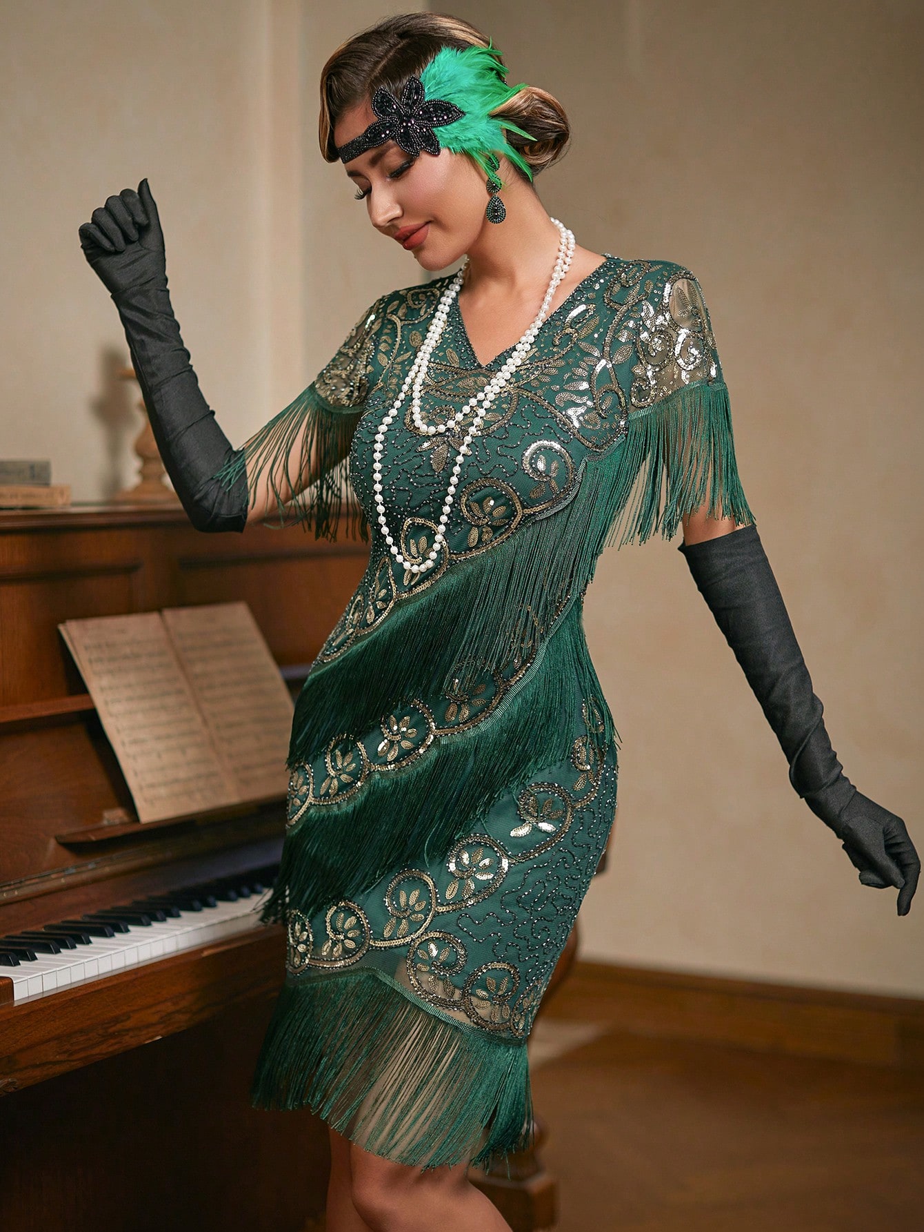 Modecrush Women's 1920s Flapper Fringe Dress, Sequin Glitter Party Ball Gown