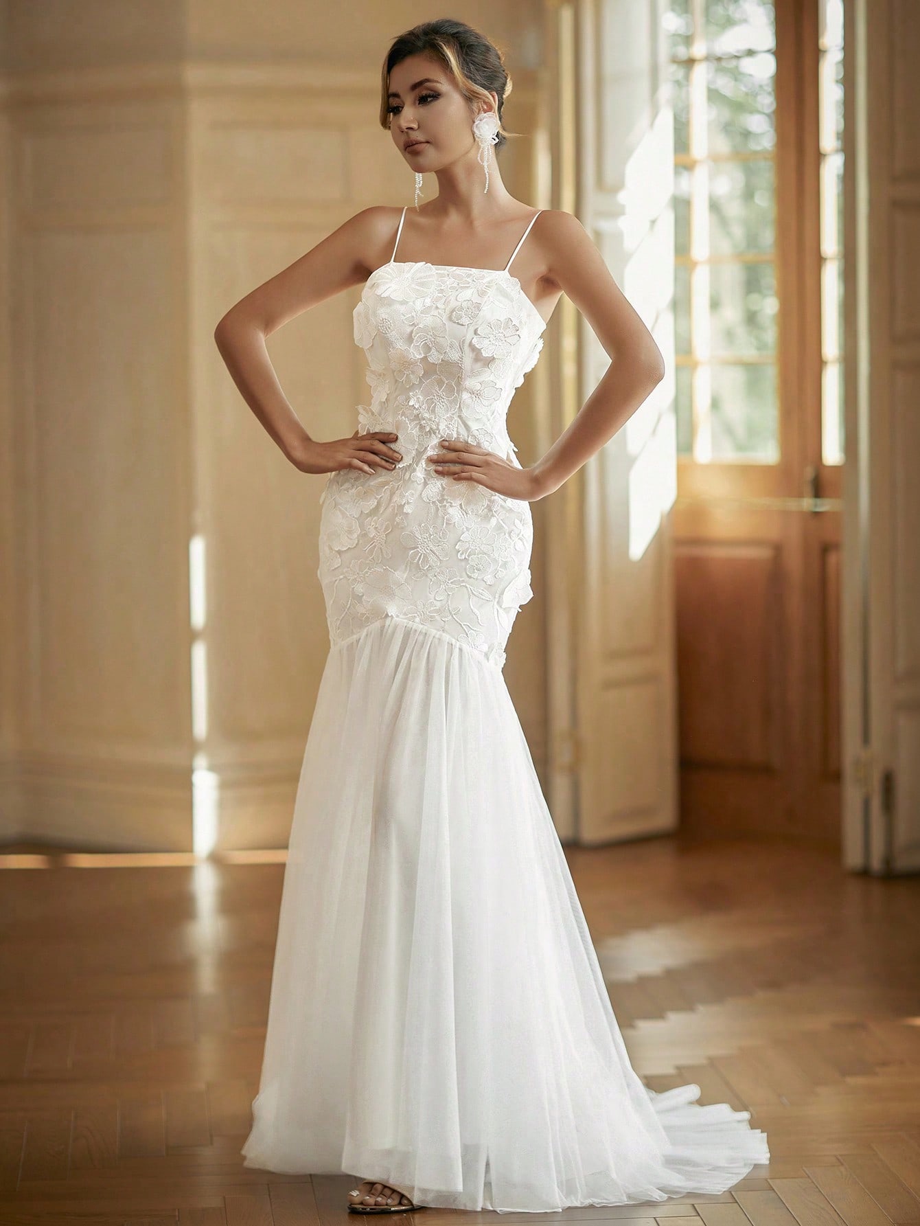 Modecrush Beaded Women Wedding Dress , White Off-the-shoulder Elegant Bridal Dress, for Wedding, Dinner