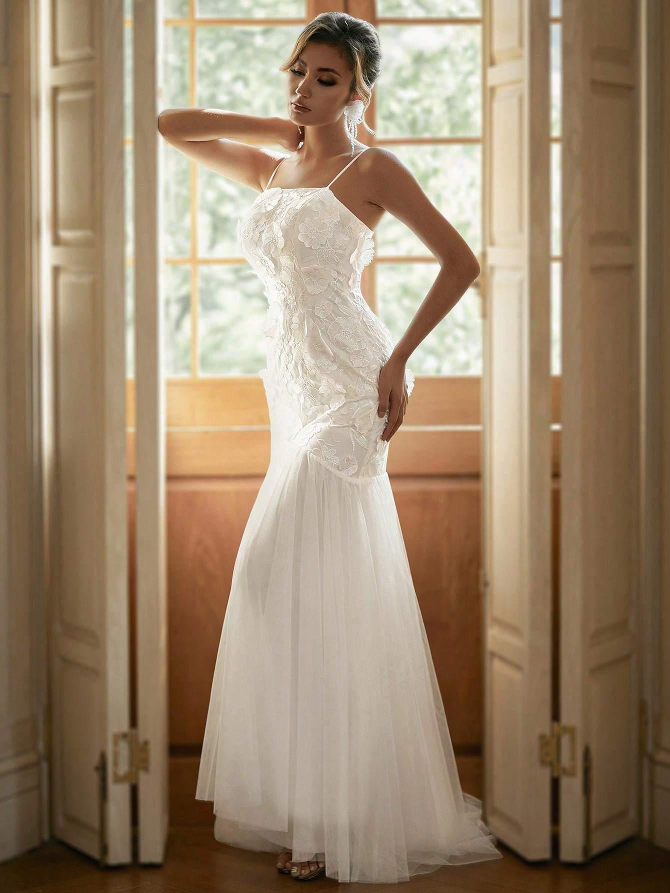 Modecrush Beaded Women Wedding Dress , White Off-the-shoulder Elegant Bridal Dress, for Wedding, Dinner