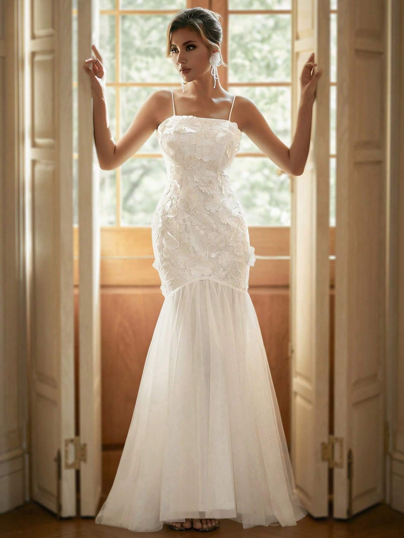 Modecrush Beaded Women Wedding Dress , White Off-the-shoulder Elegant Bridal Dress, for Wedding, Dinner