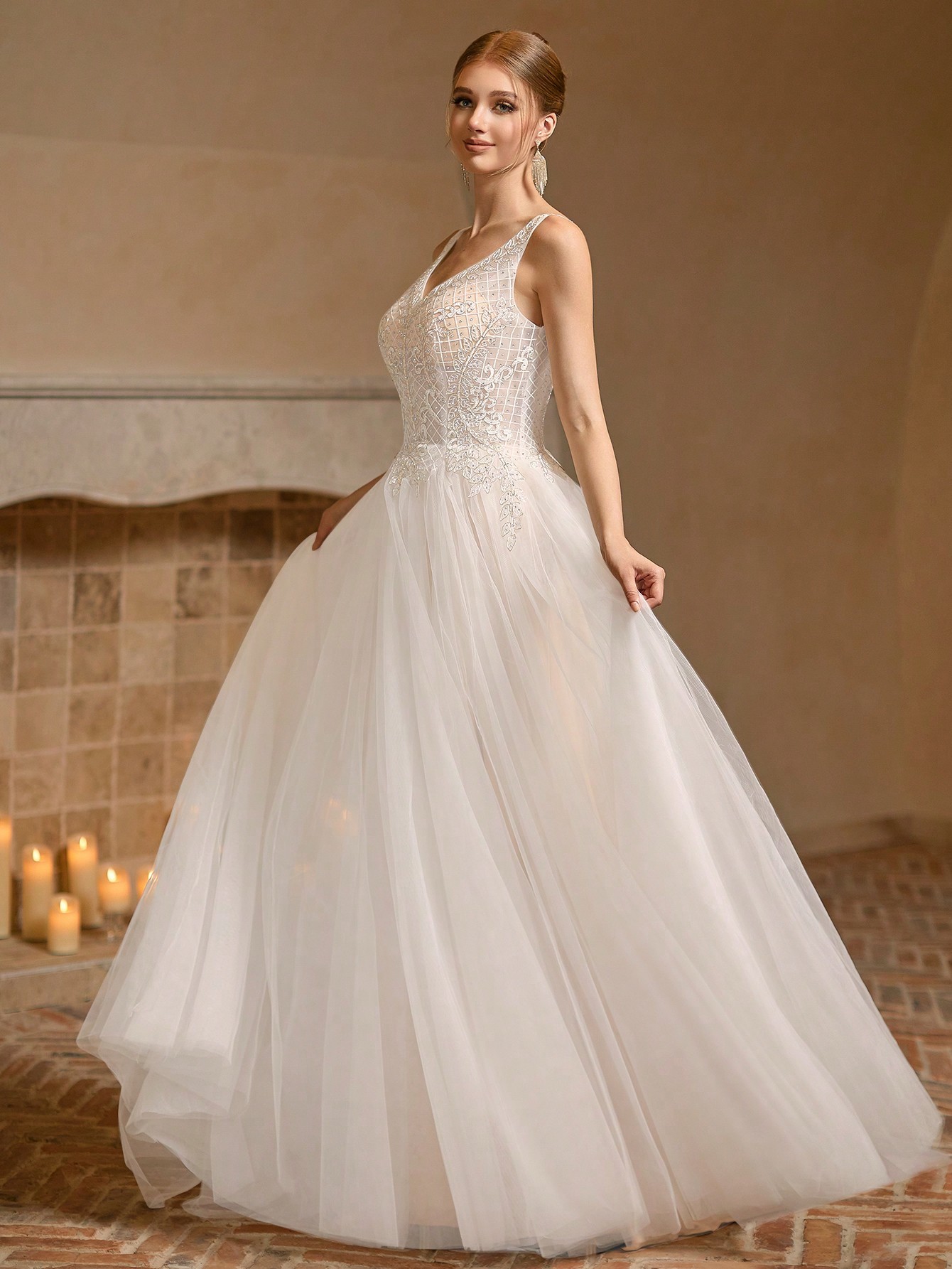 Modecrush Maxi wedding Dress Bridesmaid Dress, Colorful BeadedMesh V-neck Elegant Backless Dress