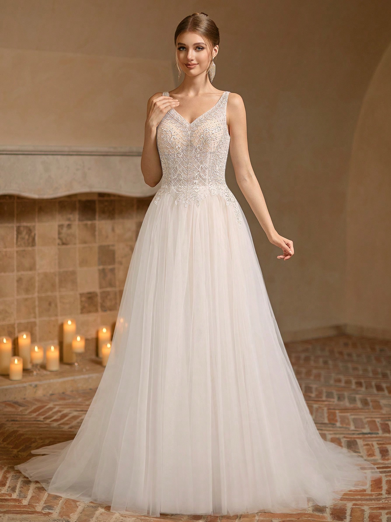 Modecrush Maxi wedding Dress Bridesmaid Dress, Colorful BeadedMesh V-neck Elegant Backless Dress