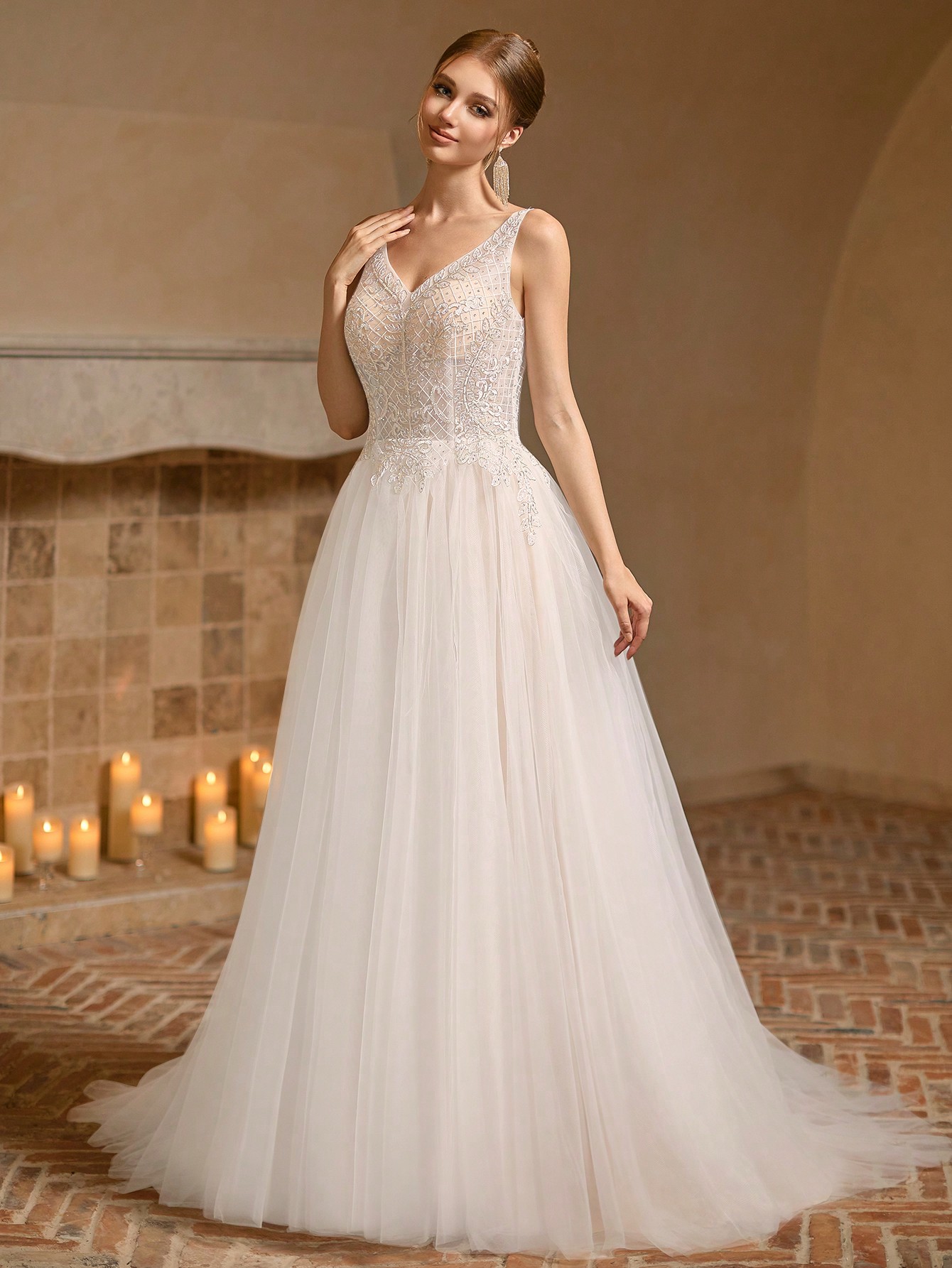 Modecrush Maxi wedding Dress Bridesmaid Dress, Colorful BeadedMesh V-neck Elegant Backless Dress