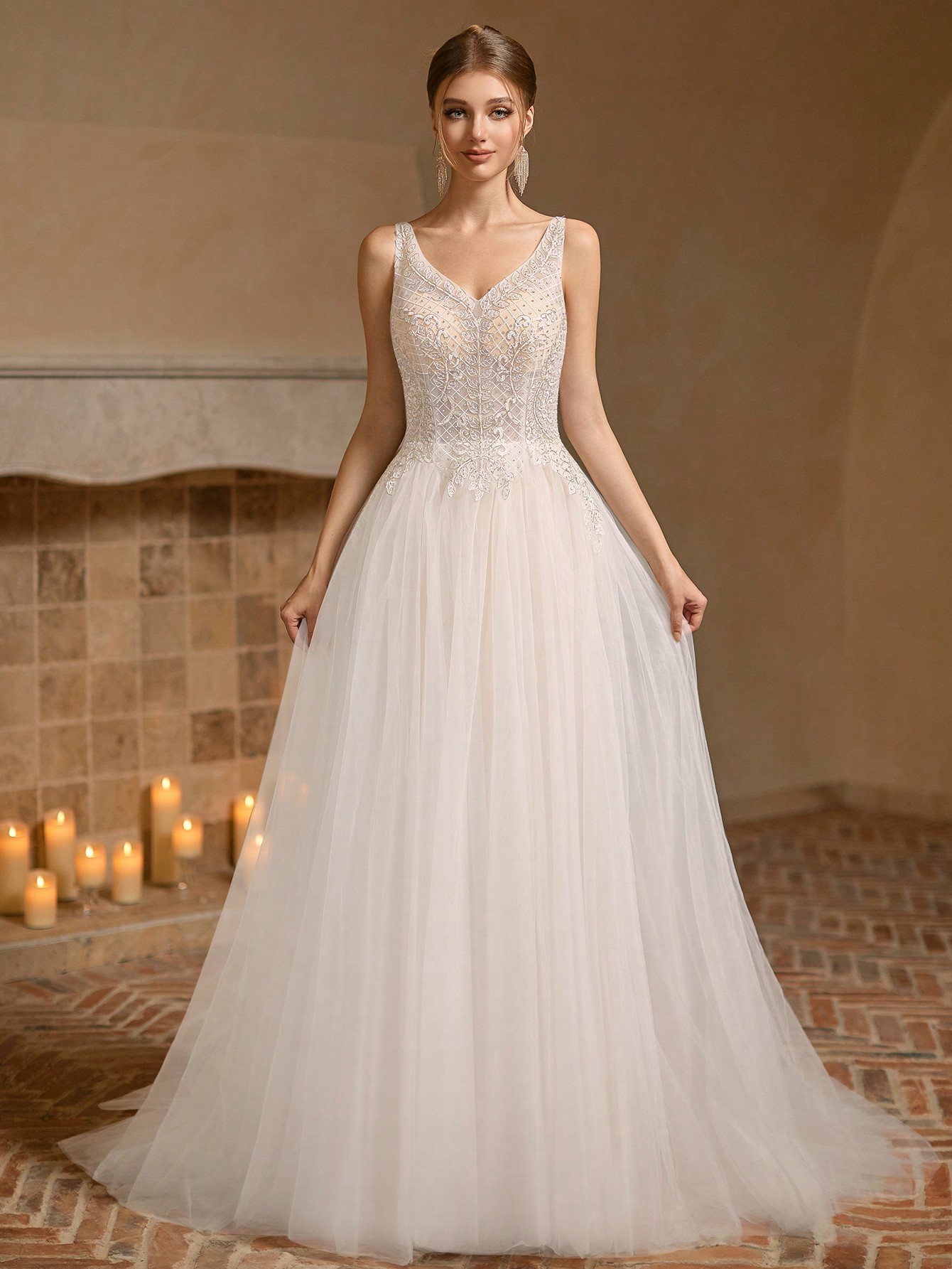 Modecrush Maxi wedding Dress Bridesmaid Dress, Colorful BeadedMesh V-neck Elegant Backless Dress