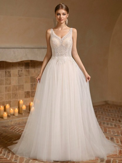 Modecrush Maxi wedding Dress Bridesmaid Dress, Colorful BeadedMesh V-neck Elegant Backless Dress