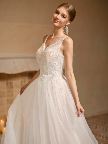 Modecrush Maxi wedding Dress Bridesmaid Dress, Colorful BeadedMesh V-neck Elegant Backless Dress