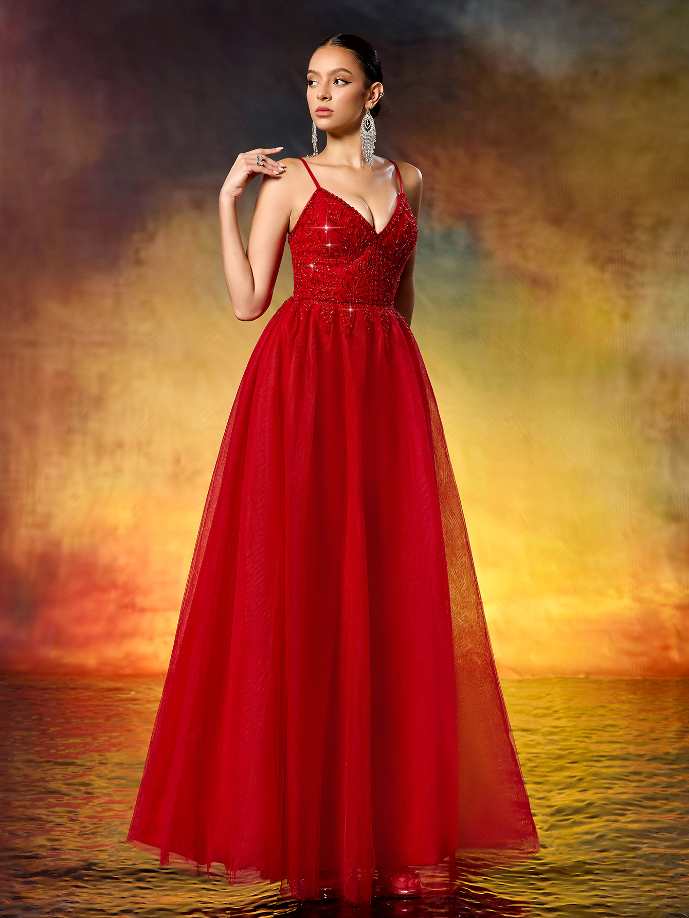 Women's Beaded Deep V-Neck Party Dress Elegant Dress For Wedding Guest, Formal Evening