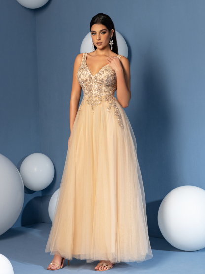 Modecrush Women's Elegant V-Neck Sequin Mesh Dress Solid Color Formal Evening Prom Wedding Guest Gown,Party Dress, Wedding Dress, Formal Dress, Evening Dress, Birthday Women Outfits, Graduation Dress?CSummer Wedding Bridesmaids