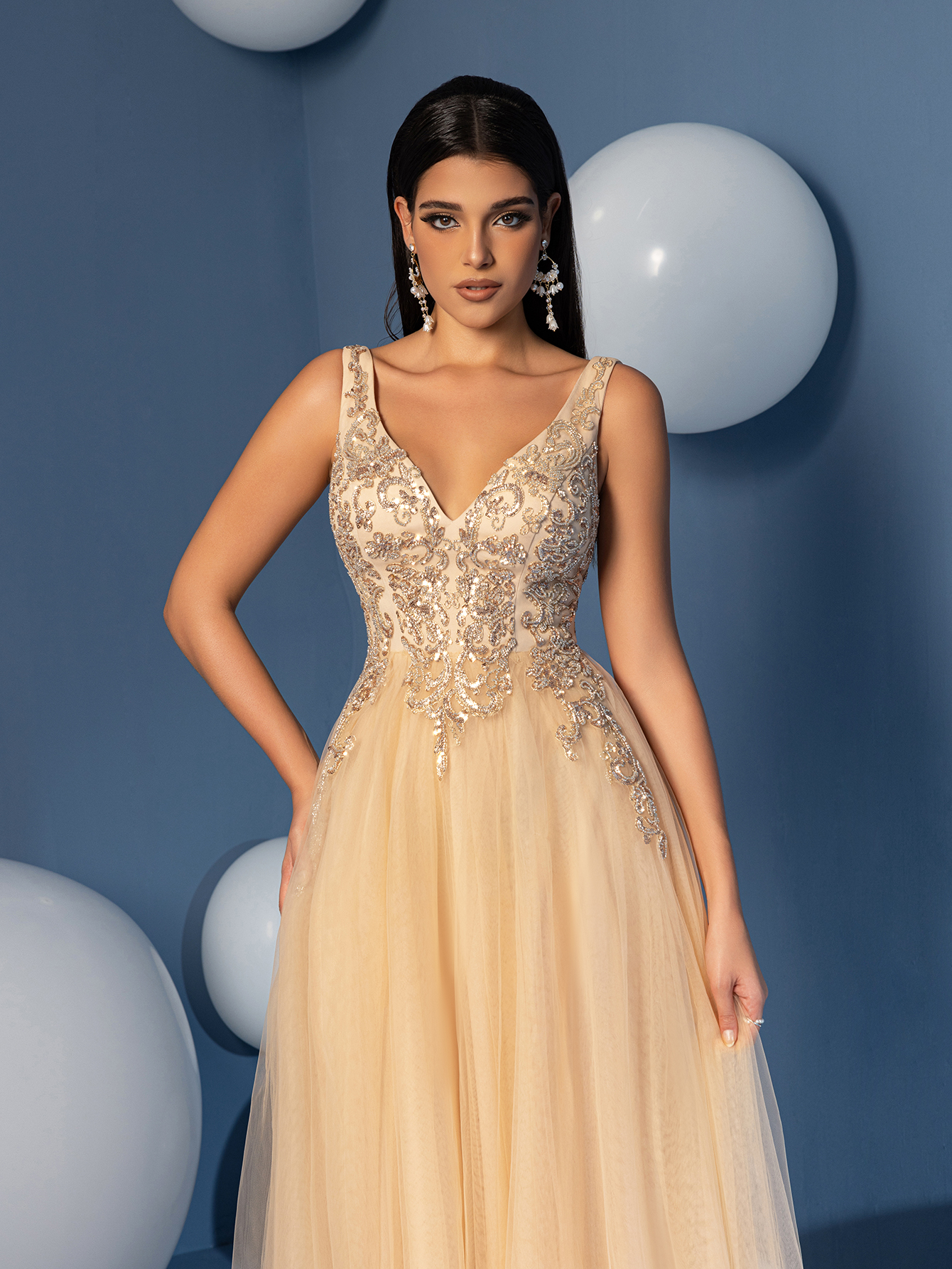 Modecrush Women's Elegant V-Neck Sequin Mesh Dress Solid Color Formal Evening Prom Wedding Guest Gown,Party Dress, Wedding Dress, Formal Dress, Evening Dress, Birthday Women Outfits, Graduation Dress?CSummer Wedding Bridesmaids