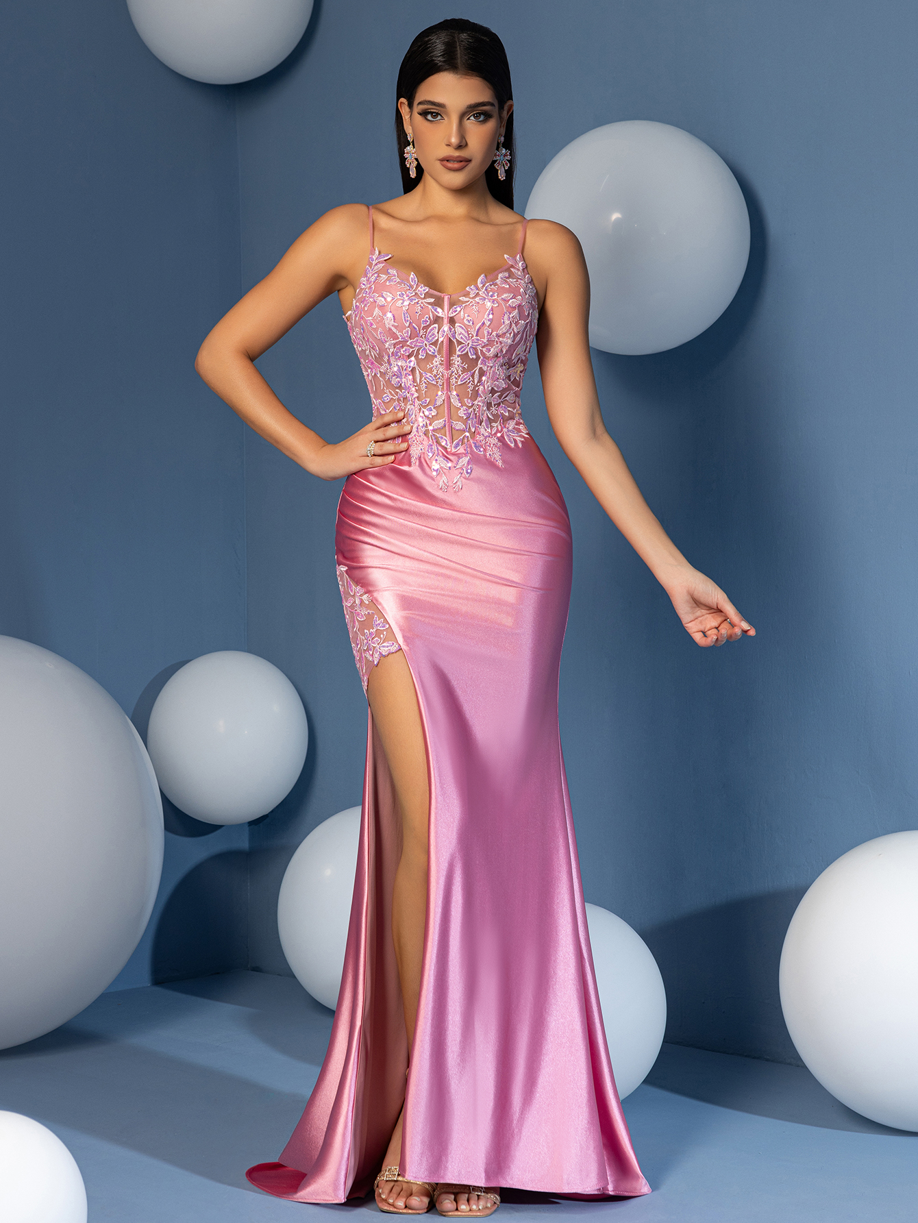 Modecrush Applique Sheath Spaghetti Split Thight Sweetheart Prom Dress Sparkling Sequin Applique Embroidered Gown Spring New Party Dress Prom Dress Cocktail Dress