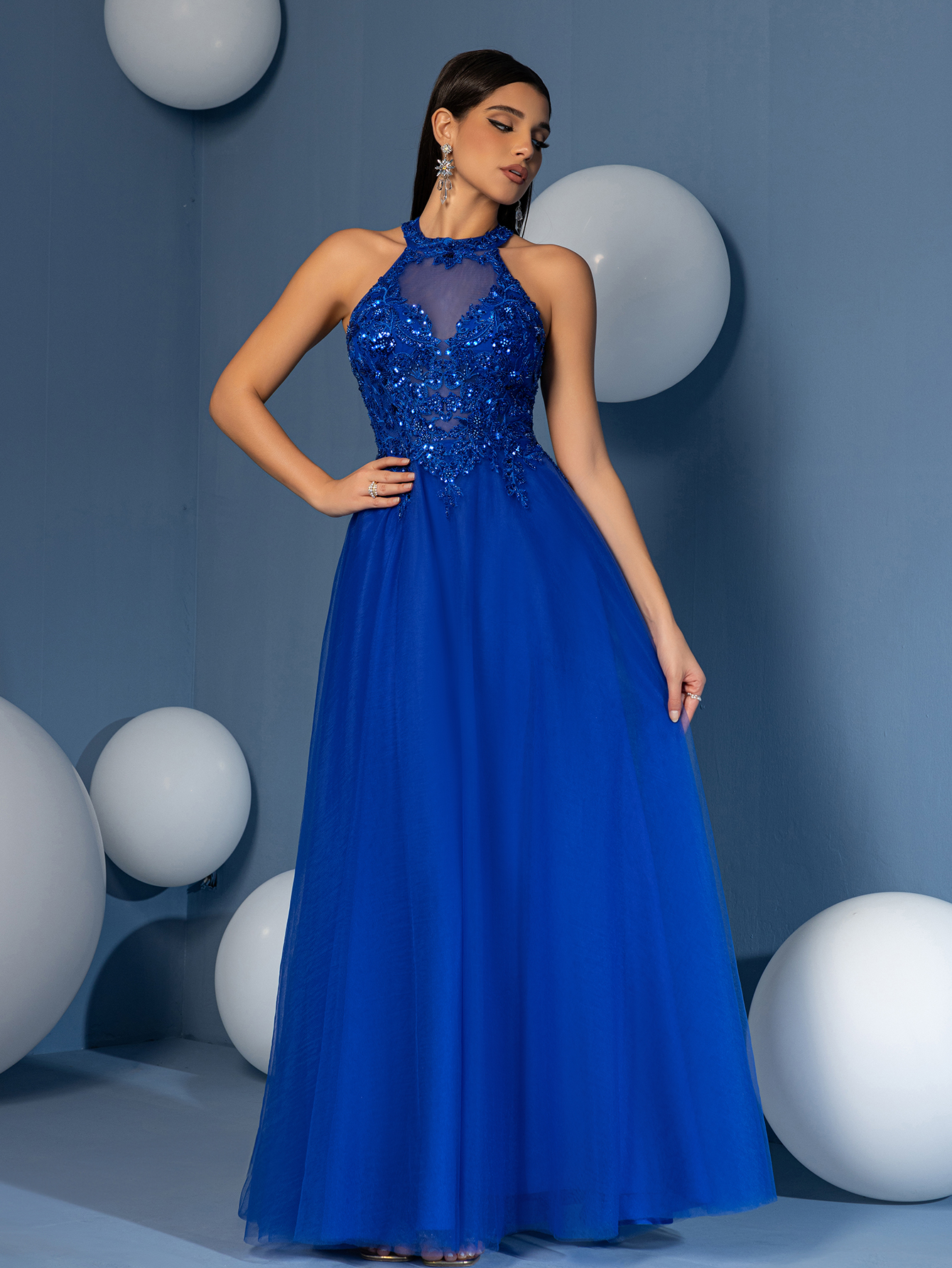 Modecrush beaded Scoop Neck Backless A line Evening Party Dress