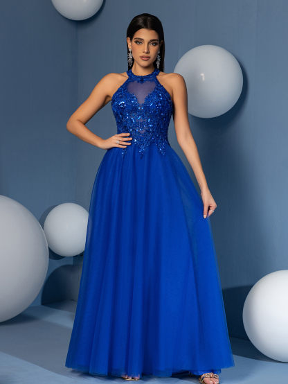 Modecrush beaded Scoop Neck Backless A line Evening Party Dress