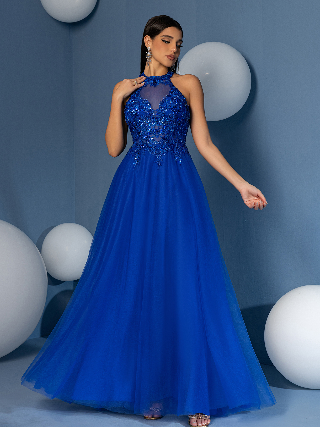 Modecrush beaded Scoop Neck Backless A line Evening Party Dress