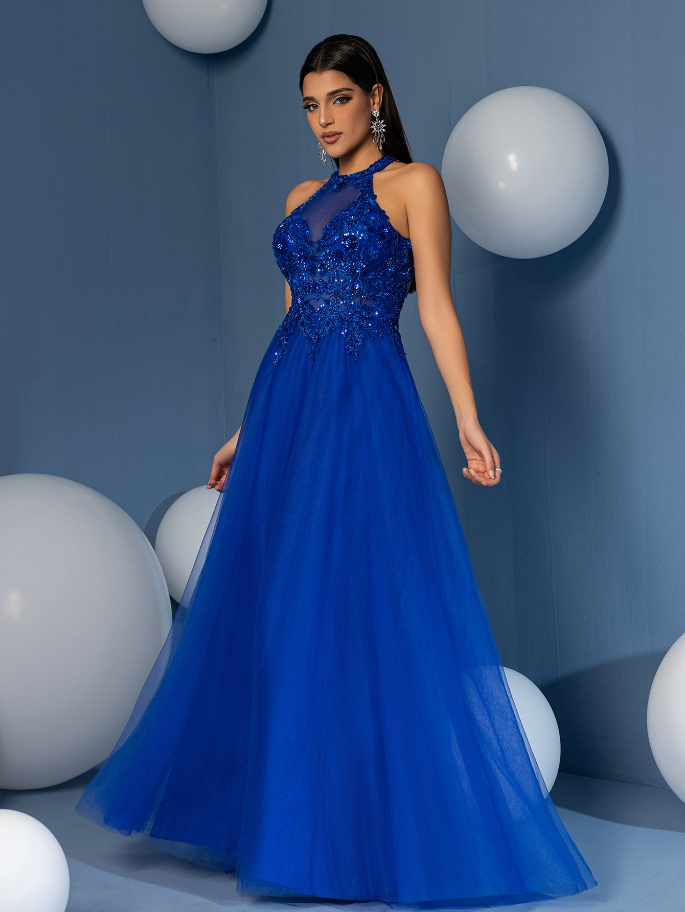 Modecrush beaded Scoop Neck Backless A line Evening Party Dress