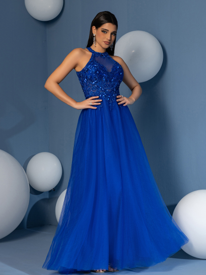 Modecrush beaded Scoop Neck Backless A line Evening Party Dress