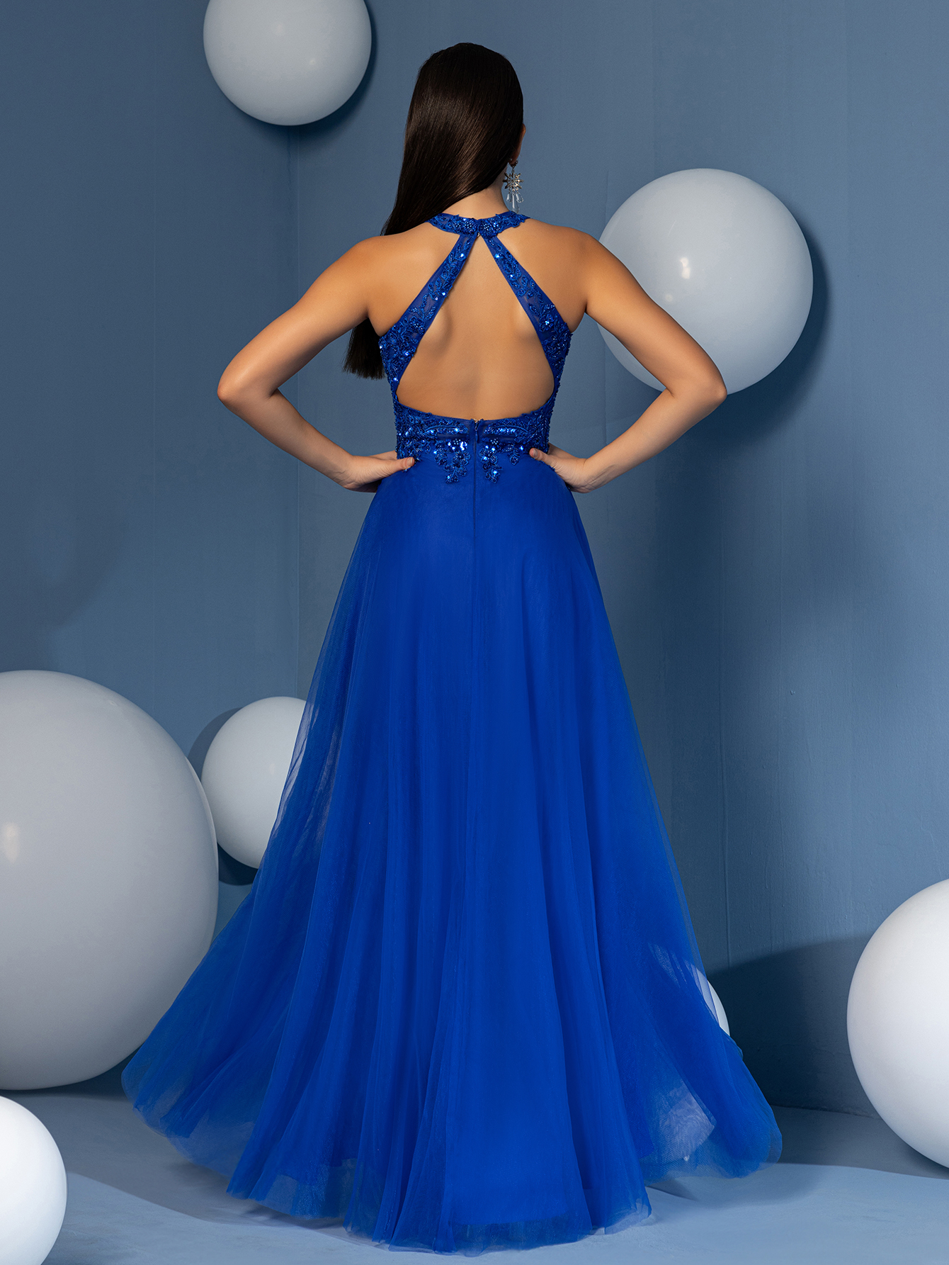 Modecrush beaded Scoop Neck Backless A line Evening Party Dress