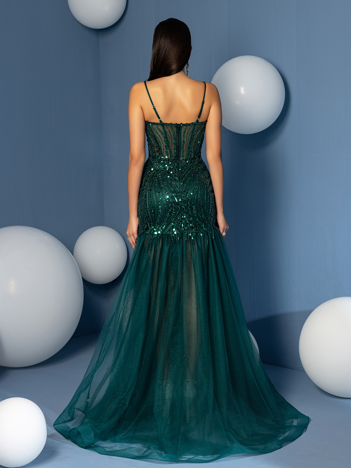 Modecrush Deep V Neck Spaghetti Mermaid Prom Dress