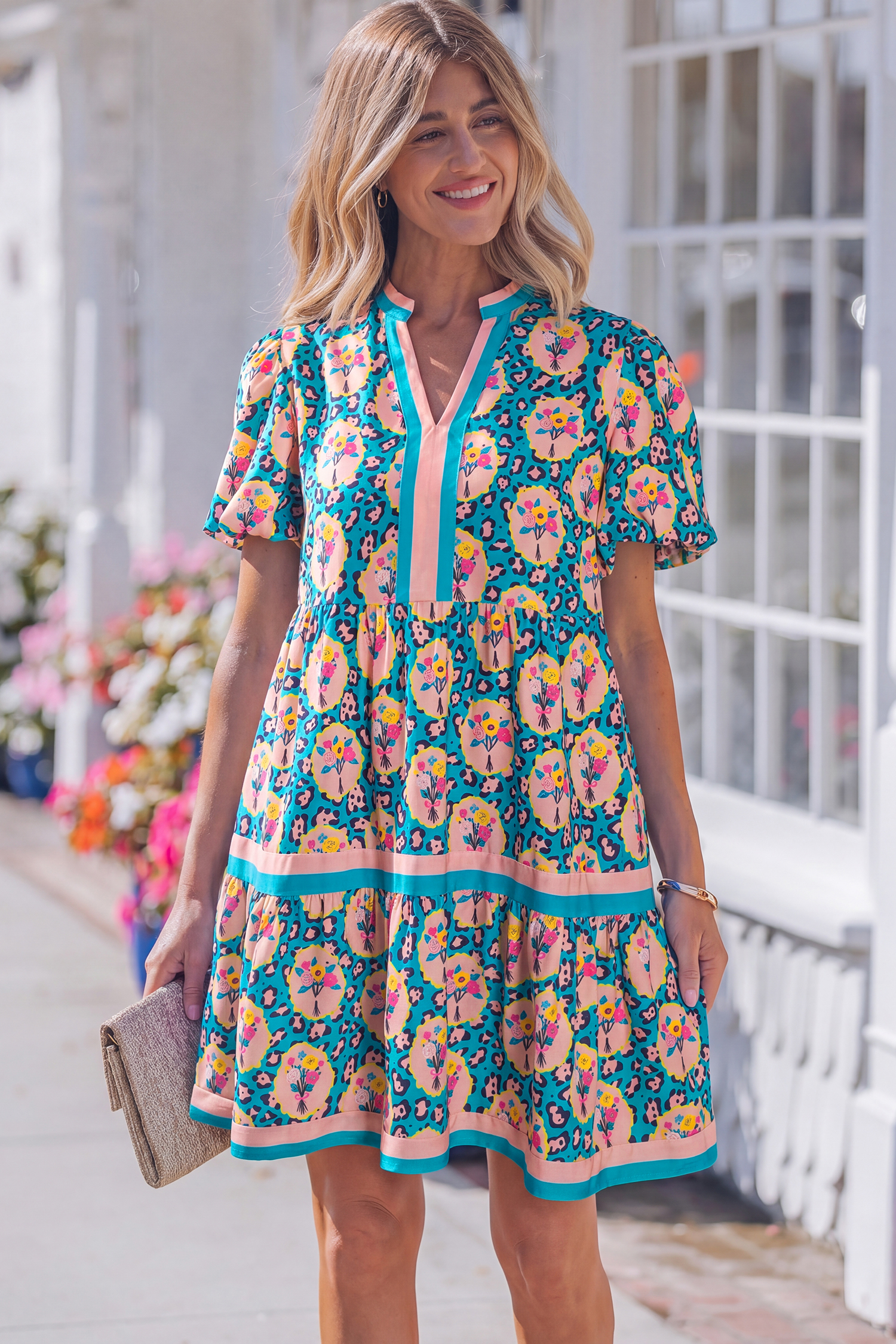 Lvness Green Leopard Floral Short Dress