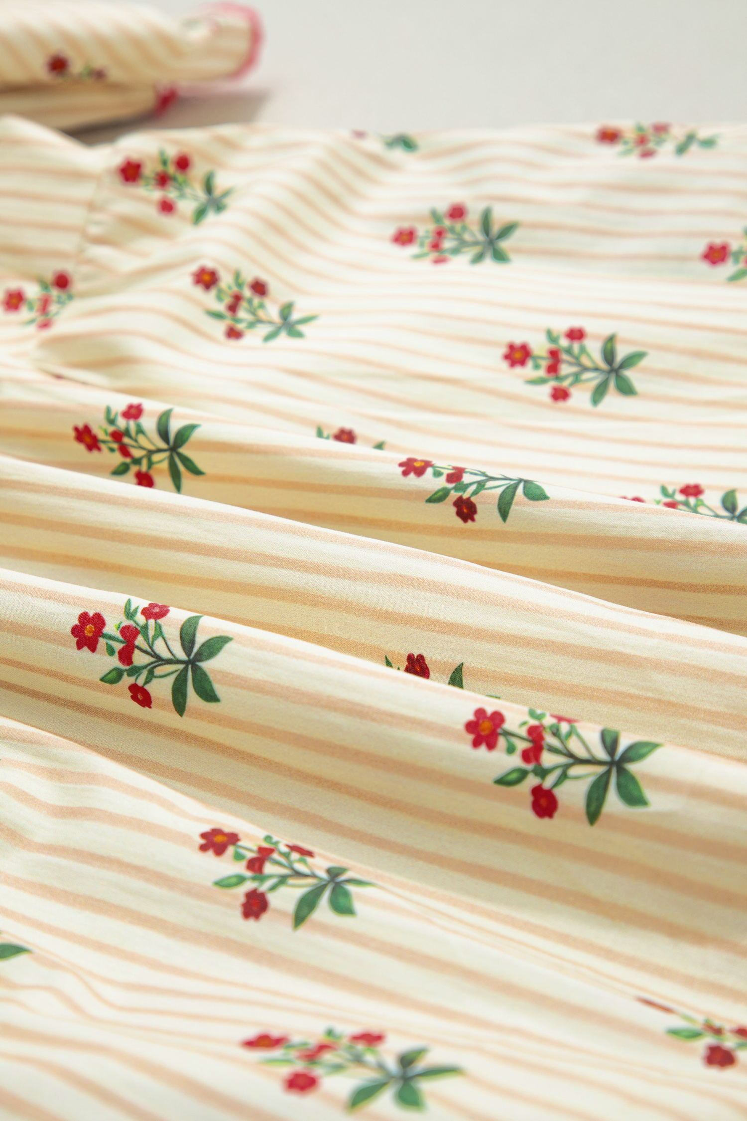 Lvness Apricot Striped Floral Print Contrast Detail Ruffle Hem Short Dress