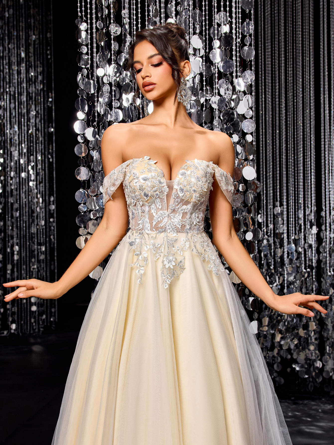 Modecrush White Women Long Dress Champagne A-Line Wedding Dress with Intricate Applique ? Elegant Bridal Gown , Wedding Guest