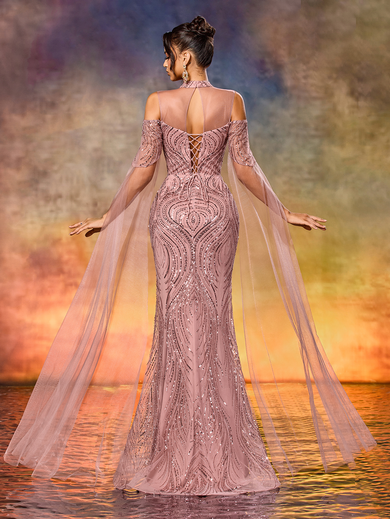 Modecrush Off-Shoulder  Mesh Formal Dress Elegant Prom Evening Wedding Guest Gown