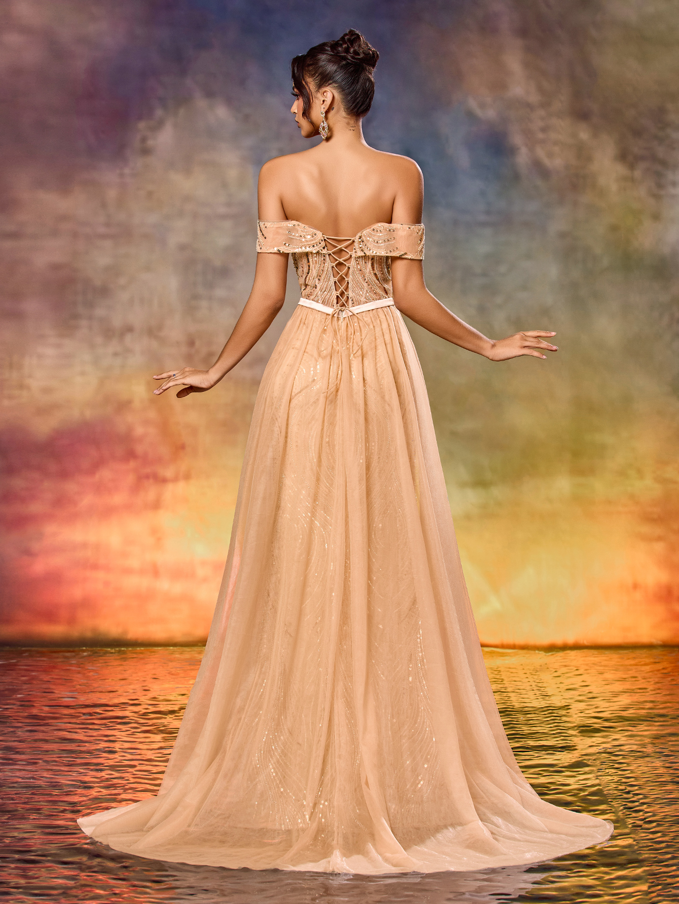 Modecrush Romantic Party Sexy Party Mature, Elegant Heavy-duty Mesh Beaded Tie-Waist Garment