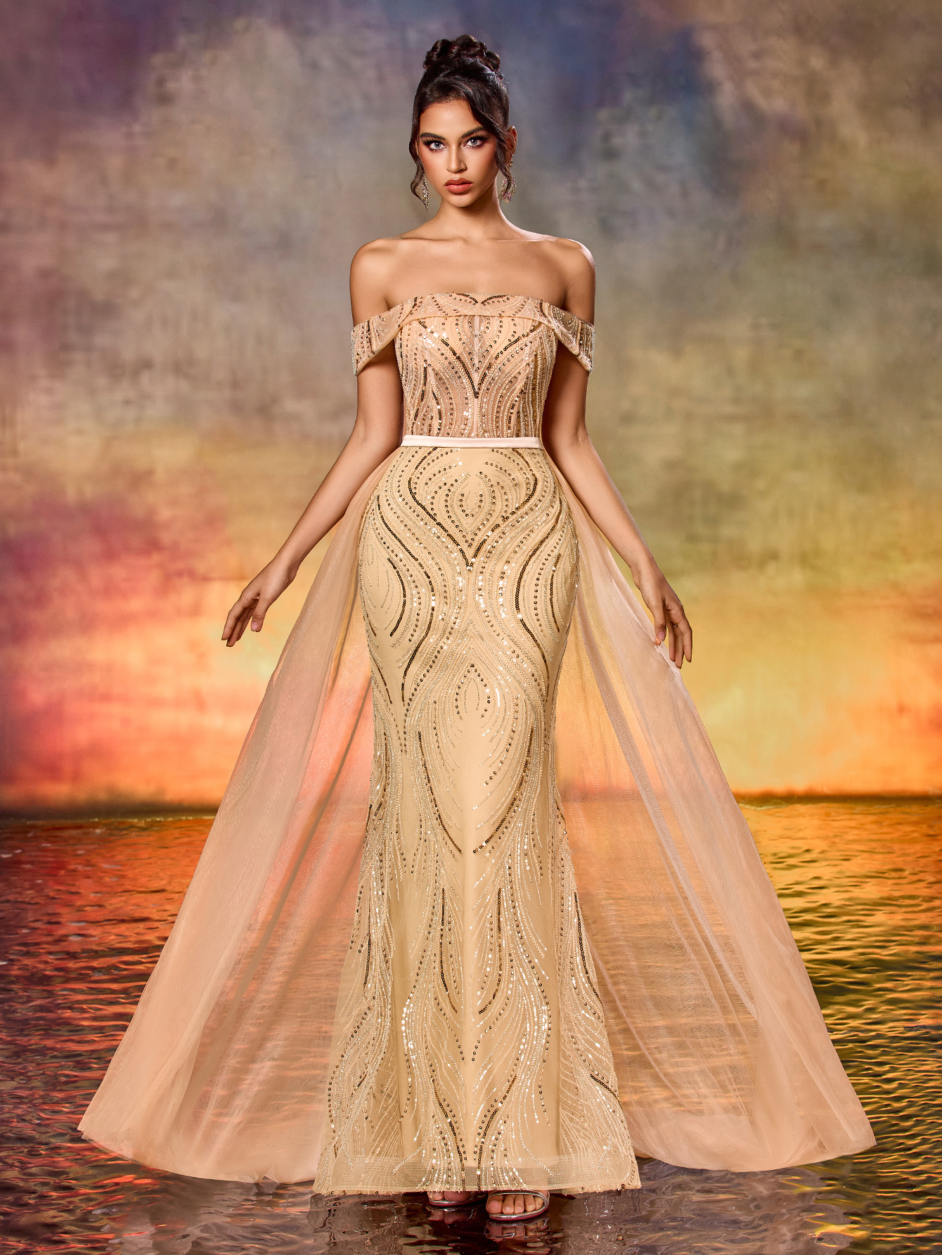 Modecrush Romantic Party Sexy Party Mature, Elegant Heavy-duty Mesh Beaded Tie-Waist Garment