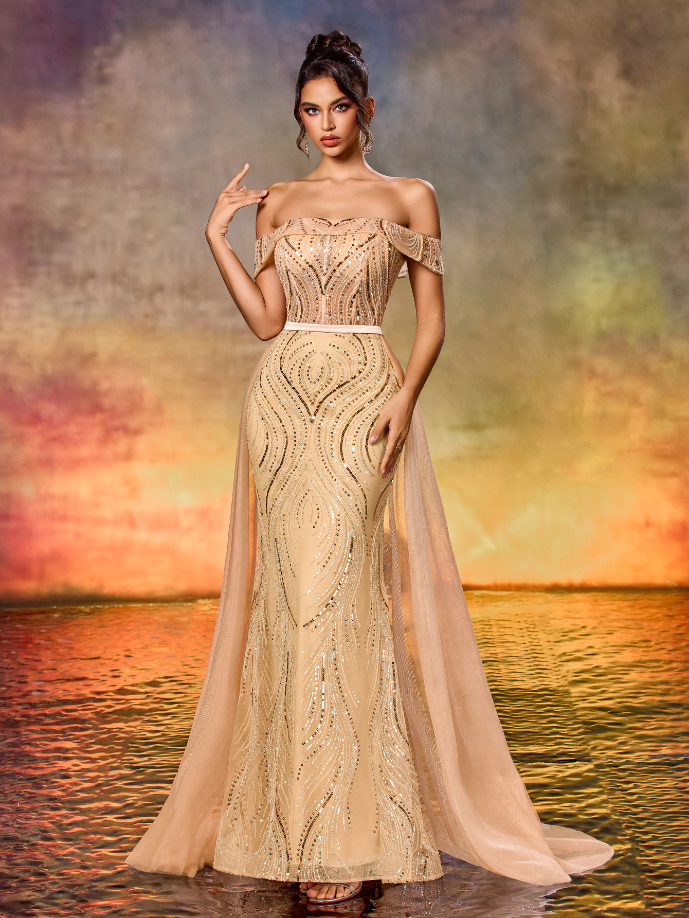 Modecrush Romantic Party Sexy Party Mature, Elegant Heavy-duty Mesh Beaded Tie-Waist Garment